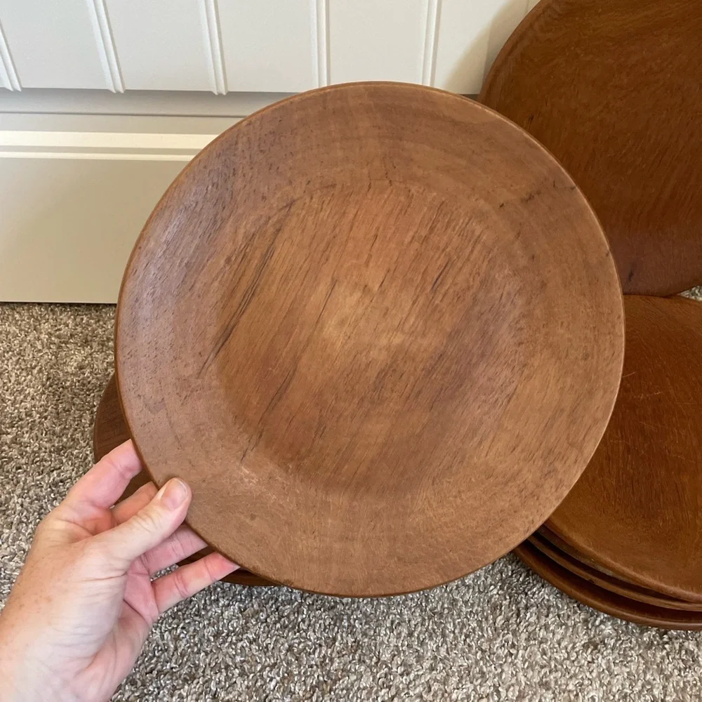 Set of 12 vintage wooden plates lightweight eco friendly